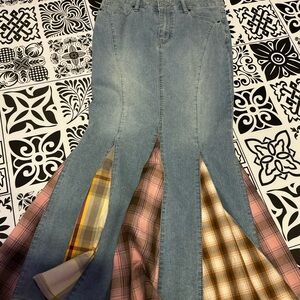 Denim Skirt with Plaid Inserts BDG urban outfitters